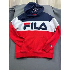 Fila Men's Small Colorblock Hoodie Navy White Red Big Logo Pullover Sweatshirt